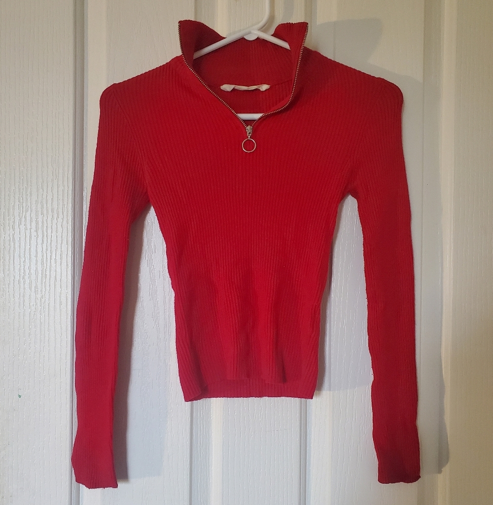 Bluenotes Vibrant Red Zip-Up Sweater